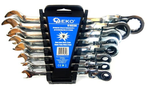 Klucze płasko oczkowe z grzechotką i przegubem 8-22mm 8szt. Geko G10338