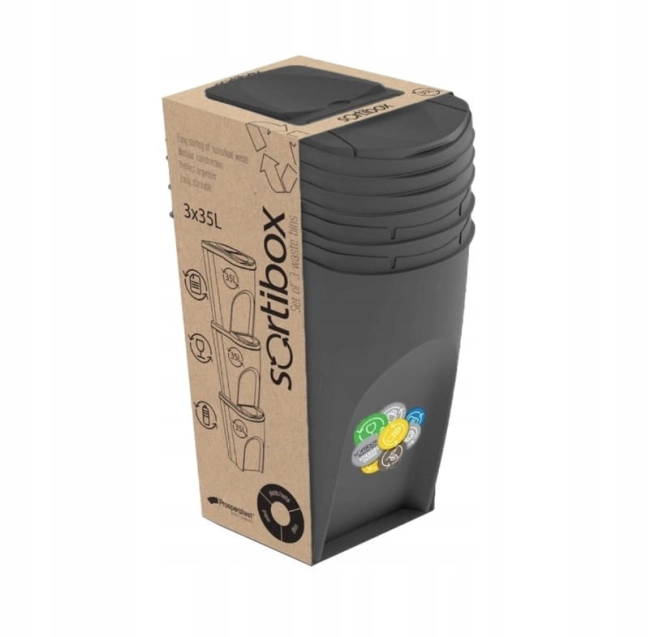 KOSZ NA ŚMIECI 3X35L SORTIBOX SZARY KAMIENNY-38044