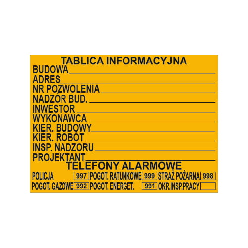 ZNAK "TABLICA INFORMACYJNA" BUDOWLANA 1/2-30565