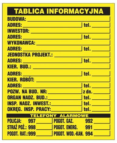 ZNAK "TABLICA INFORMACYJNA" BUDOWLANA-11507