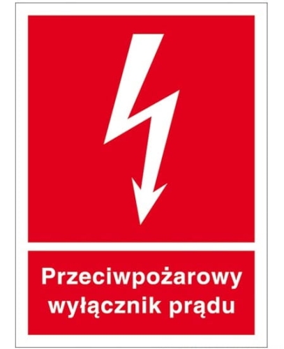 ZNAK PPOŻ "PRZECIWPOŻAROWY WYŁĄCZNIK PRĄDU" 15x20-13767