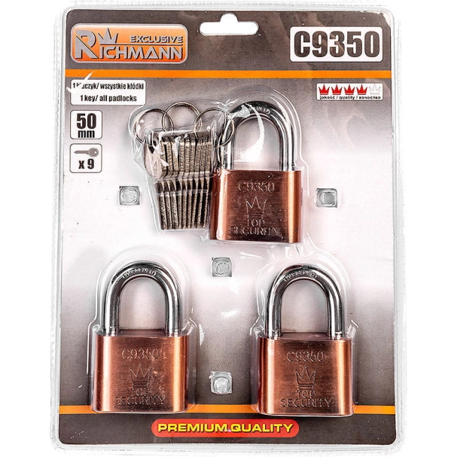 KŁÓDKA 50MM NIKLOWANA KPL.3SZT 1 KLUCZ RICHMANN-38343
