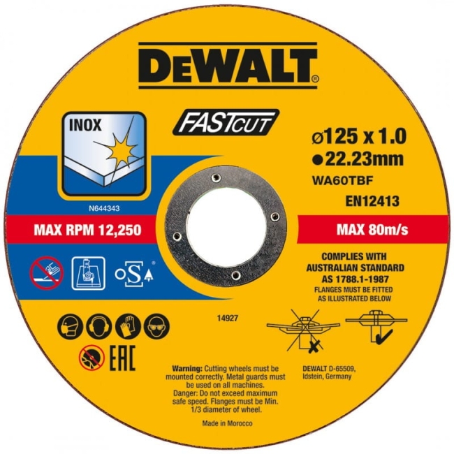 TARCZA 125X1,0X22-M41 METAL INOX DEWALT OP=100SZT.-36299