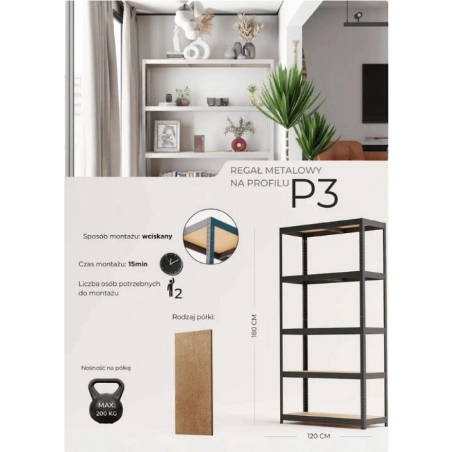 REGAŁ MAGAZYNOWY 180x120x45 5 PÓŁEK METALKAS-45355